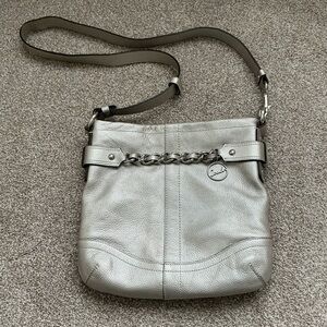 Coach Silver Crossbody Bag with Chain Detail